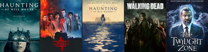 Halloween Shows, "The Haunting of Hill House", "Stranger Things", "The Haunting of Bly Manor", "The Walking Dead"